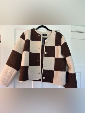 VICI Colorblock Bouclé Jacket in Brown & Cream